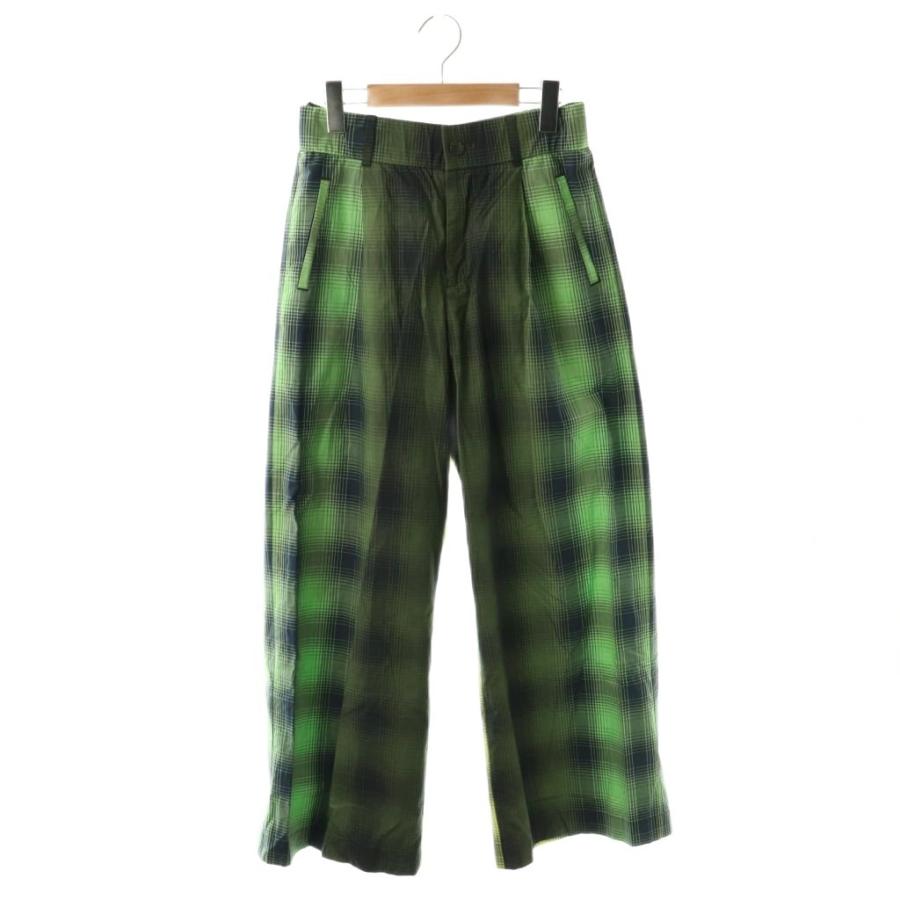 イッセイミヤケ ISSEY MIYAKE ハート Heat 24SS コットン チェック ブラウス×パンツ セットアップ プルオーバー ワイド 2 グリーン_4