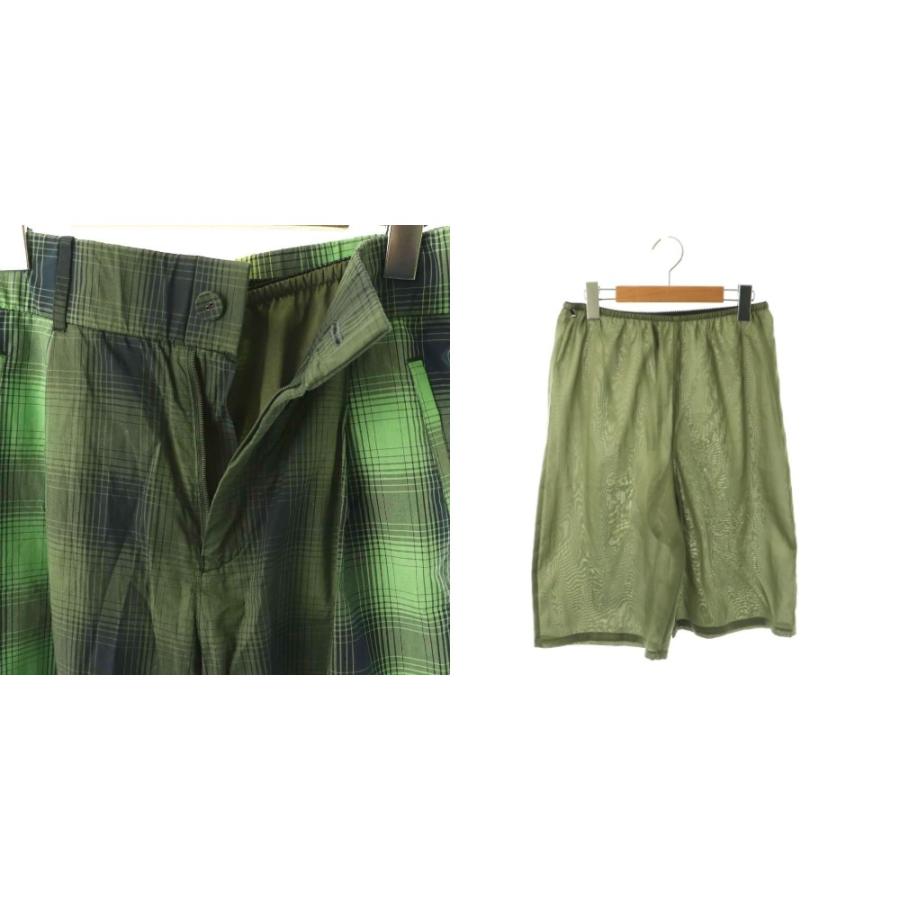 イッセイミヤケ ISSEY MIYAKE ハート Heat 24SS コットン チェック ブラウス×パンツ セットアップ プルオーバー ワイド 2 グリーン_7