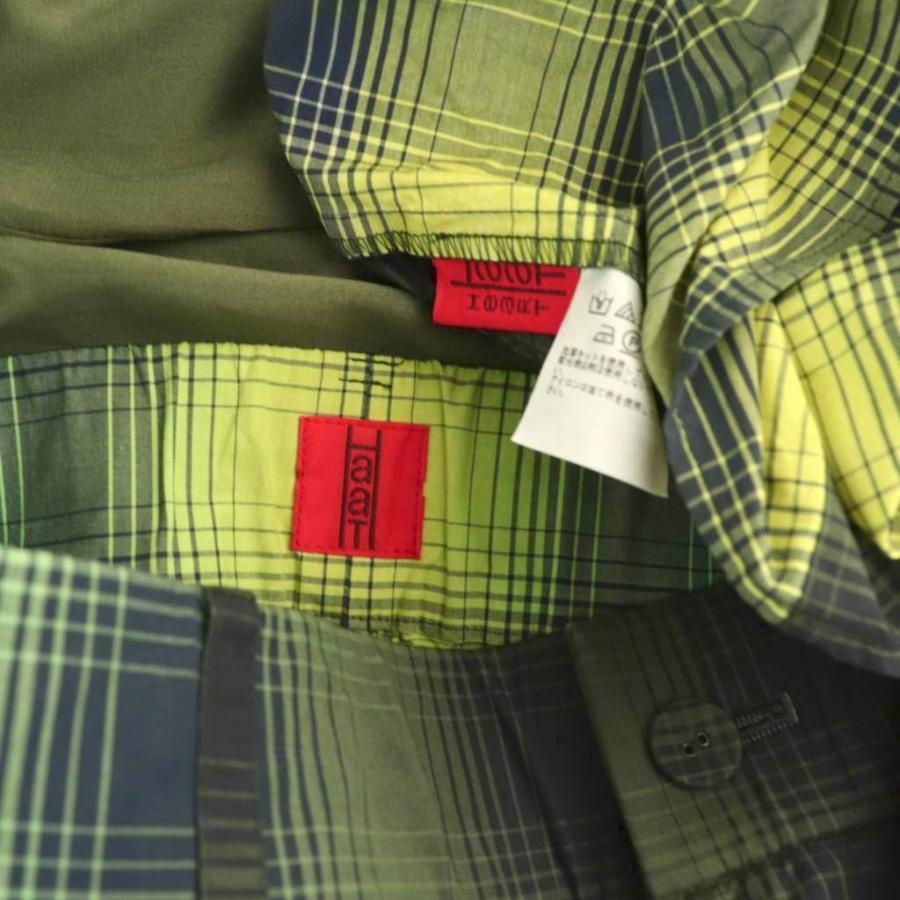 イッセイミヤケ ISSEY MIYAKE ハート Heat 24SS コットン チェック ブラウス×パンツ セットアップ プルオーバー ワイド 2 グリーン_8