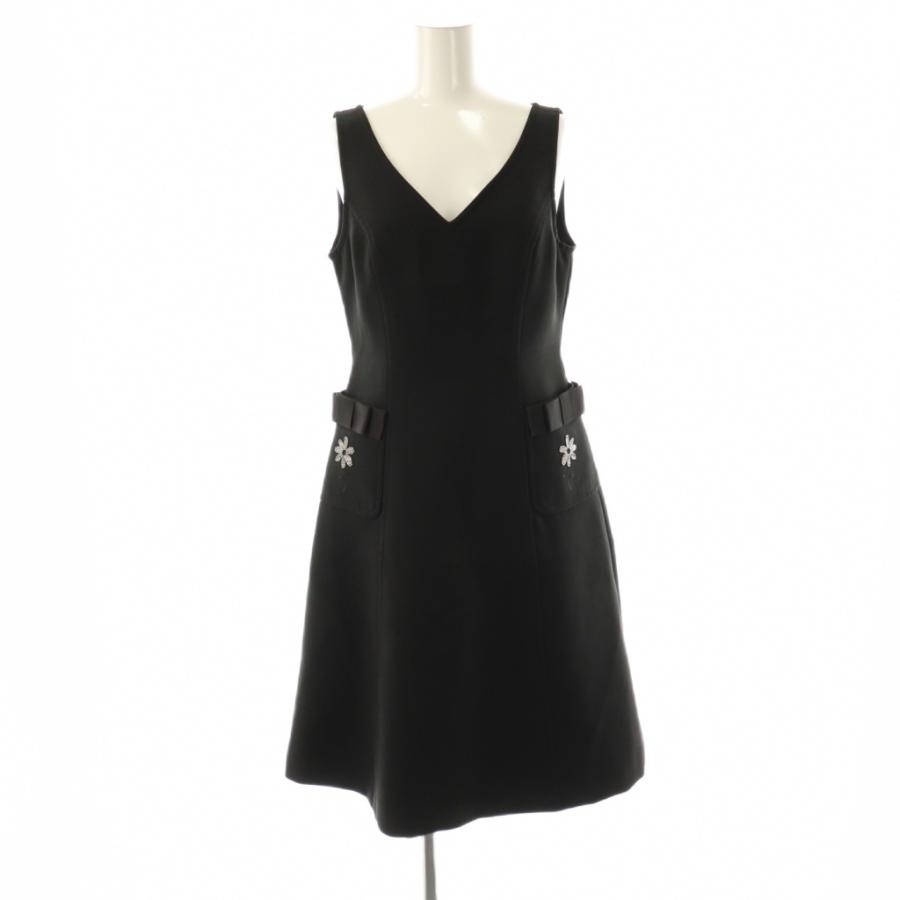 Ms. Gracy ノースリーブ 黒 ワンピース ひざ丈 エムズグレイシー M'S GRACY 花柄刺繍ノースリーブひざ丈ワンピース