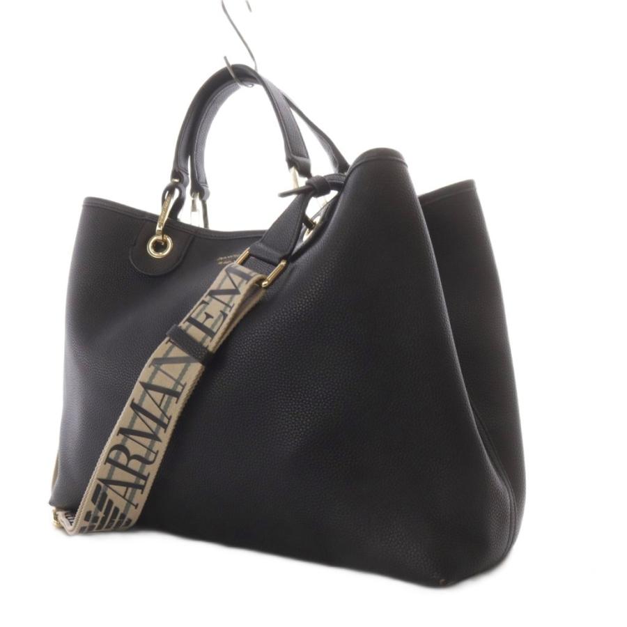 EMPORIO ARMANI ブラックレザートートバッグ EMPORIO ARMANIトートバッグ