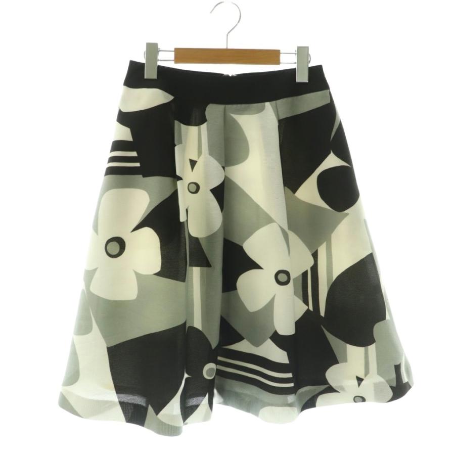 エムズグレイシー M'S GRACY フラワープリント タックスカート 膝丈