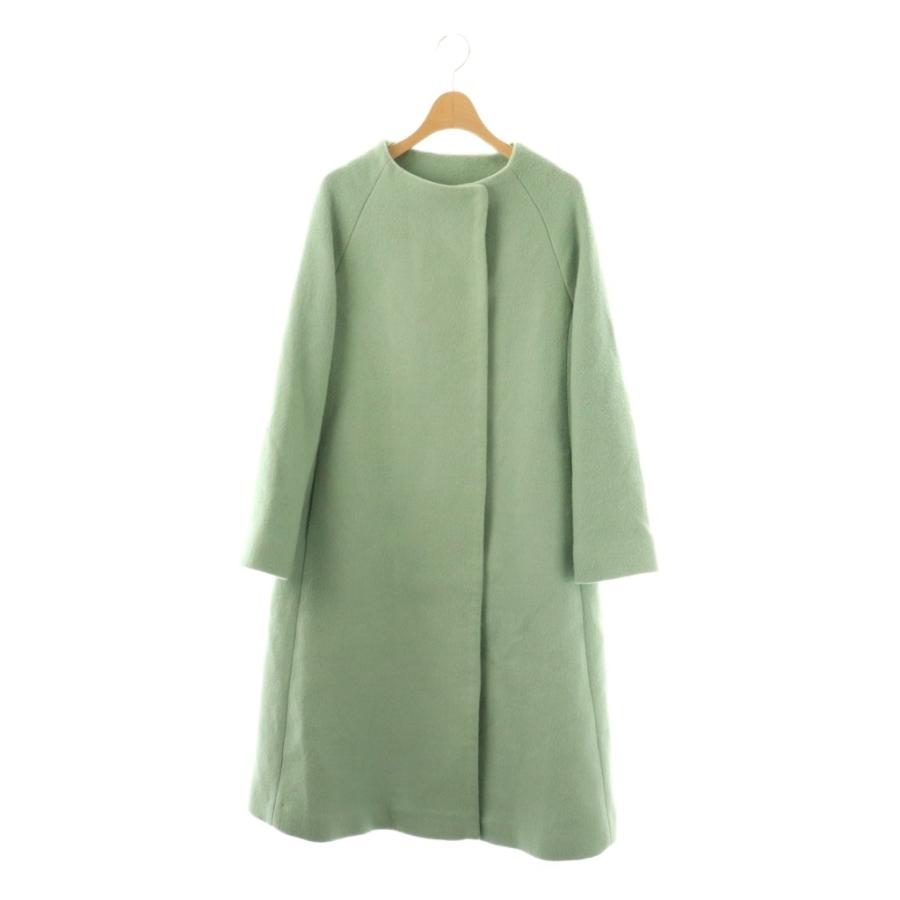 ストロベリーフィールズ STRAWBERRY-FIELDS ノーカラーロングコート 緑