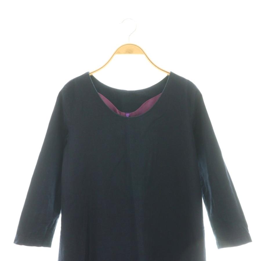 パラスパレス Pallas Palace コットン ワンピース 七分袖 0 ネイビー