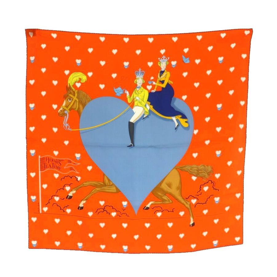 美品　エルメススカーフ　オレンジ エルメスロゴ柄 HERMES（エルメス） スカーフ カレ90 EXPOSITION UNIVERSELL 万国博覧