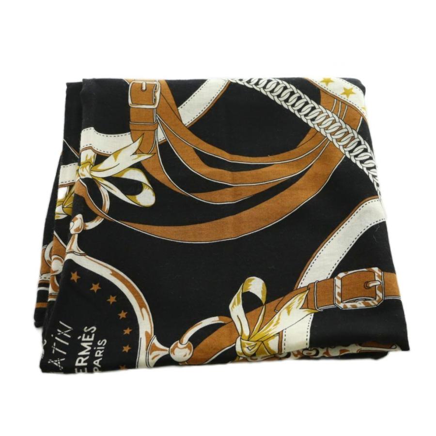 HERMES（エルメス） カレ140 朝の散歩 スカーフ カシミヤ シルク混 黒