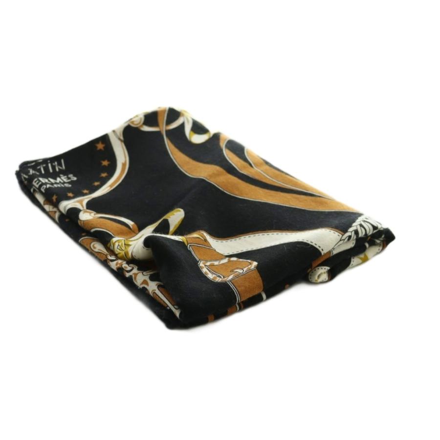 HERMES（エルメス） カレ140 朝の散歩 スカーフ カシミヤ シルク混 黒