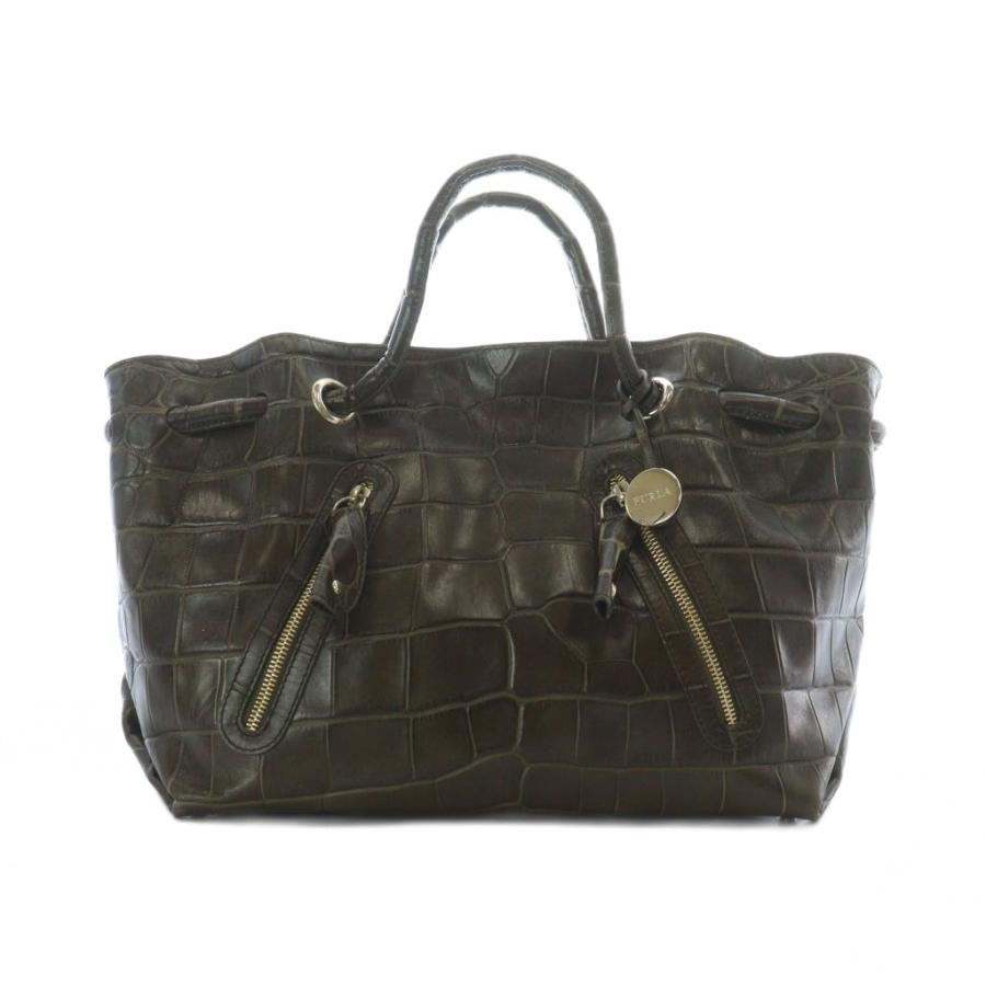 フルラ メトロポリス クロコダイル　バッグ FURLA（フルラ） メトロポリス ハンドバッグ 茶色 ブラウン クロコ型