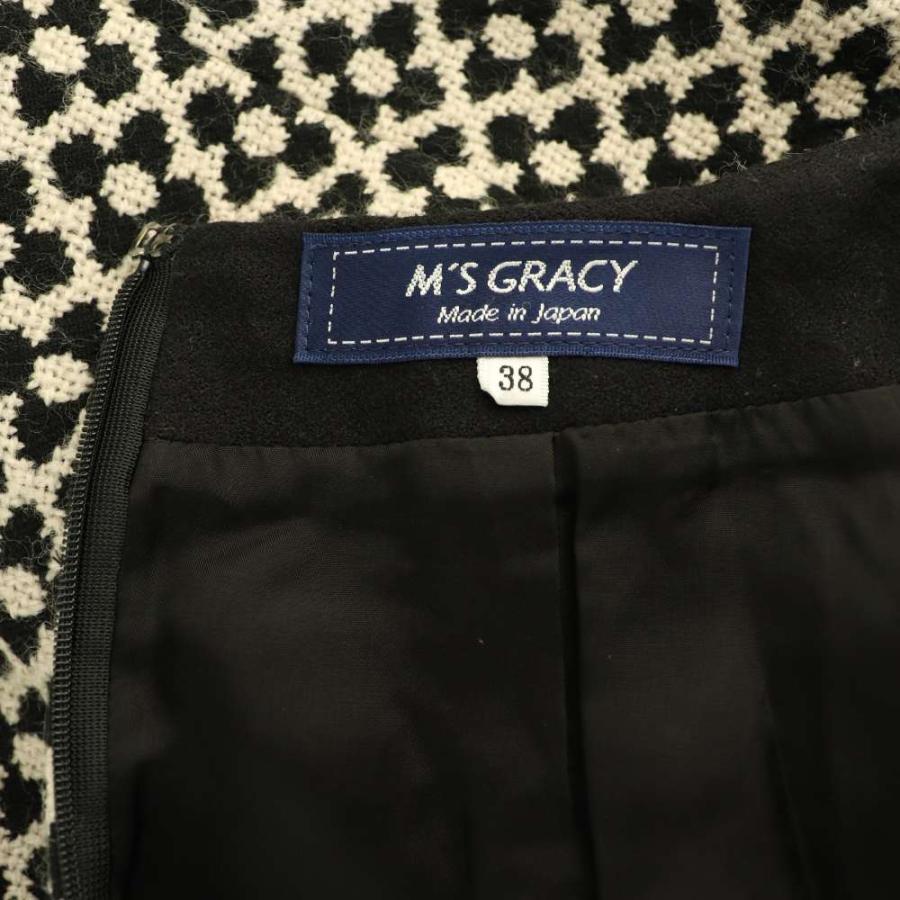 エムズグレイシー M'S GRACY ウール 花柄 タックスカート 膝丈 38