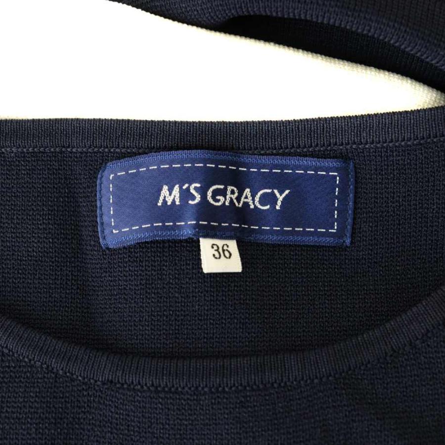 【美品】エムズグレイシー 半袖　ワンピース　ティアード　リボン　ネイビー エムズグレイシー M'S GRACY ニットワンピース ティアード 半袖 リボン