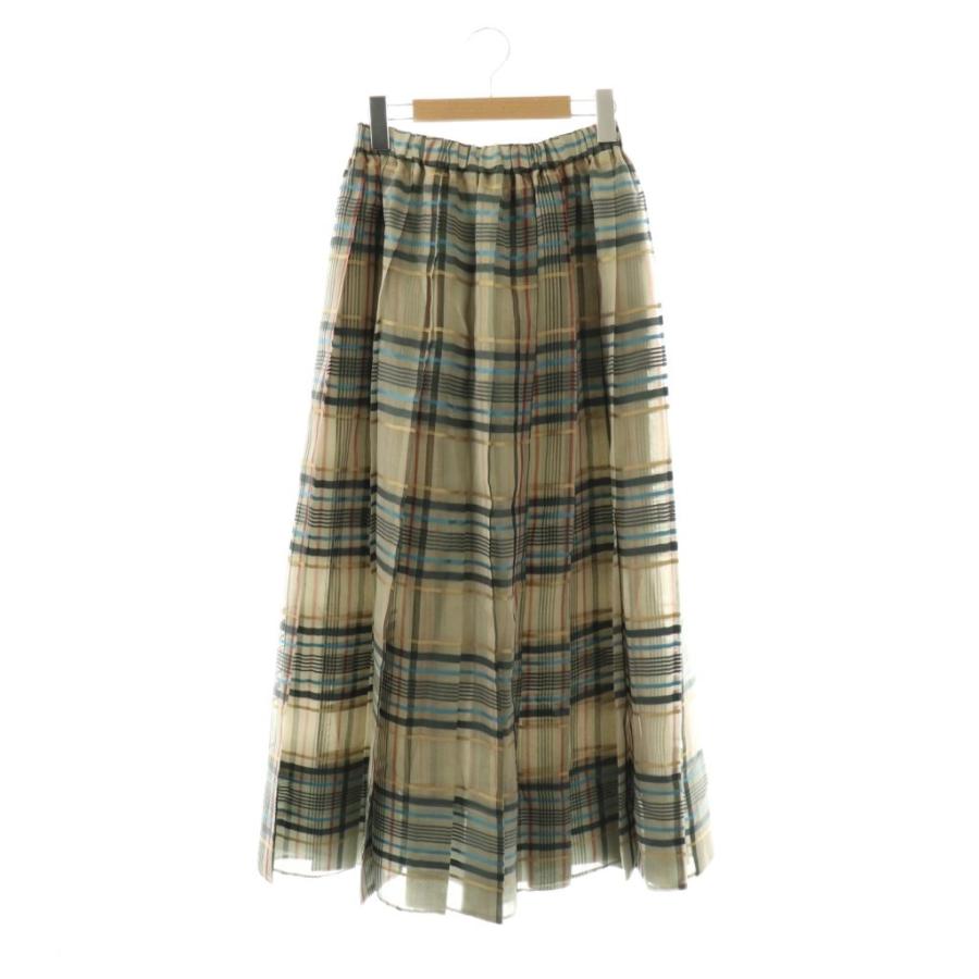 ebure ウール　プリーツスカート　36 エブール ebure チェックプリーツスカート シルク 36 グレージュ