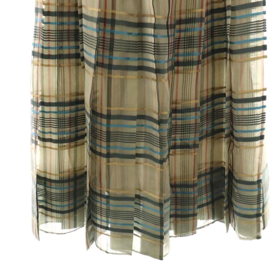 エブール ebure チェックプリーツスカート シルク 36 グレージュ