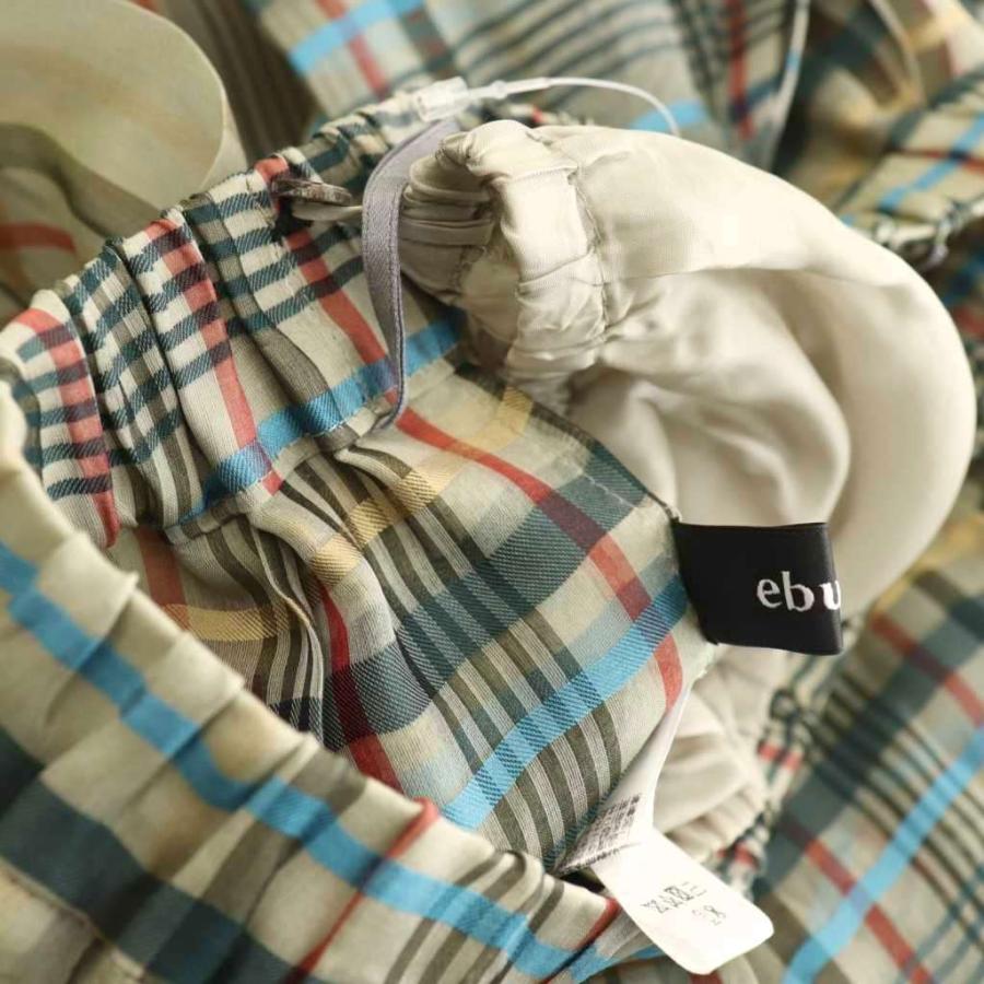 エブール ebure チェックプリーツスカート シルク 36 グレージュ