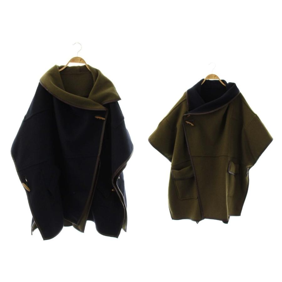 美品！Christian Dada ダークグリーン　ポンチョウール100% ドロシーズ DRWCYS ウール リバーシブル ポンチョ コート 1 カーキ