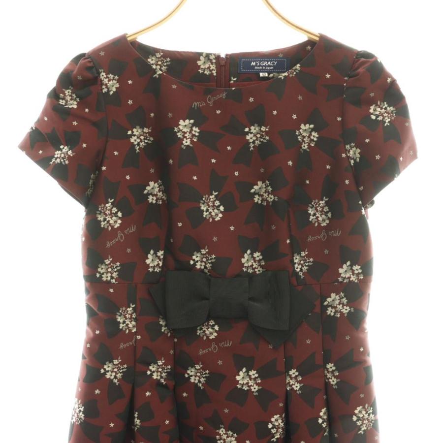 エムズグレイシー M'S GRACY フラワーリボンモチーフワンピース ひざ丈