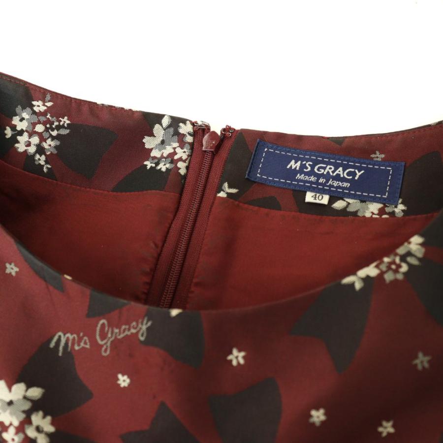 エムズグレイシー M'S GRACY フラワーリボンモチーフワンピース ひざ丈
