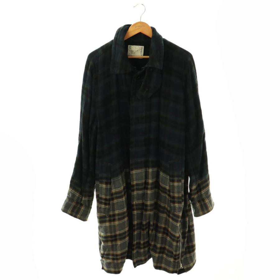 サカイ sacai コットン×ウールチェック柄コート ロング 3 マルチカラー