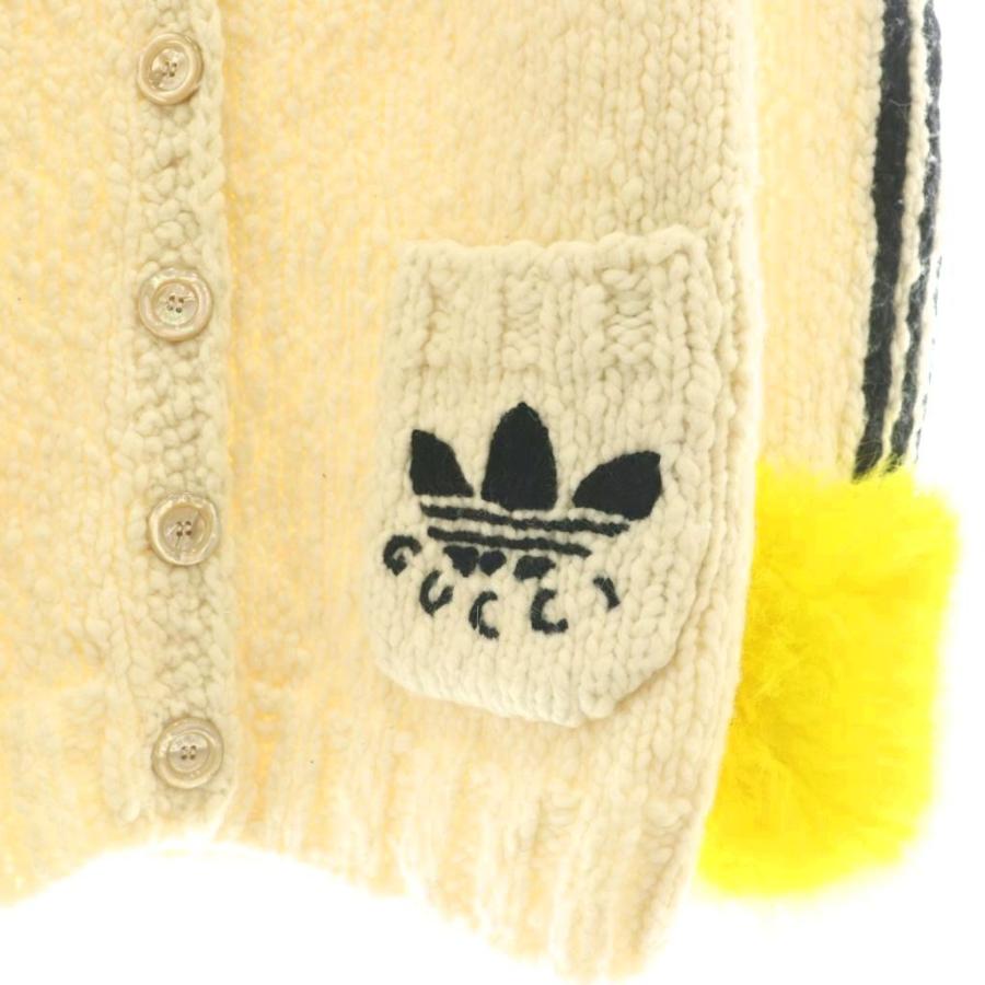 グッチ GUCCI ×adidas ロゴ カーディガン ニット Vネック XS アイボリー 黒 黄色 713001 /CX ■OS メンズ_3