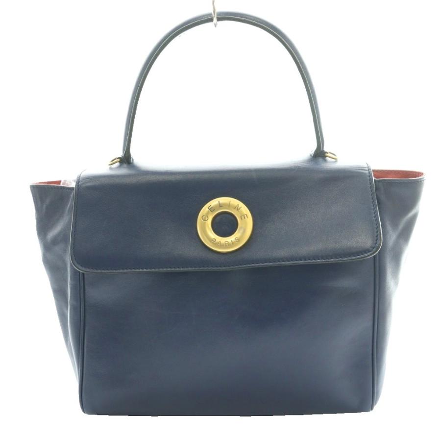 CELINE（セリーヌ） サークルロゴ ハンドバッグ レザー 紺 ネイビー 