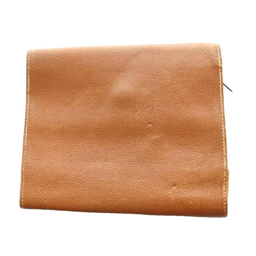 HERMES（エルメス） セリエボタン付きレザーブックカバー □H刻印 茶