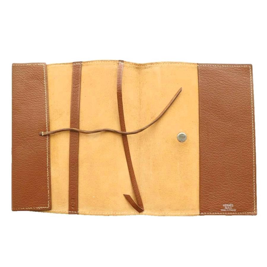 HERMES（エルメス） セリエボタン付きレザーブックカバー □H刻印 茶
