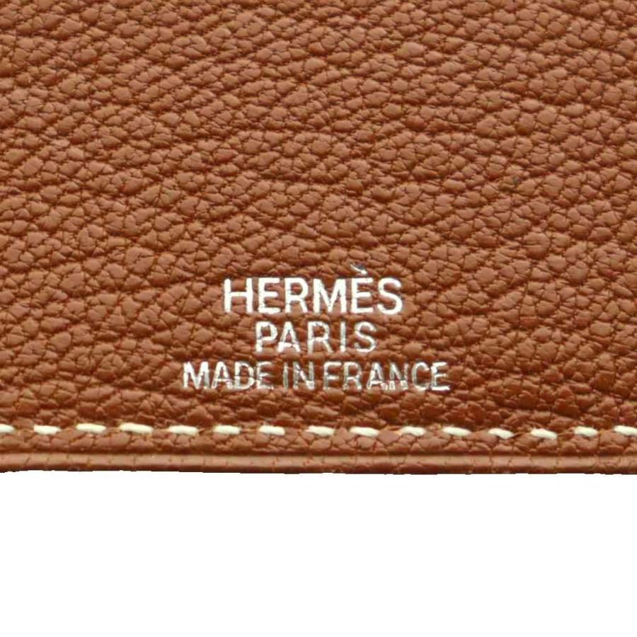 HERMES（エルメス） セリエボタン付きレザーブックカバー □H刻印 茶