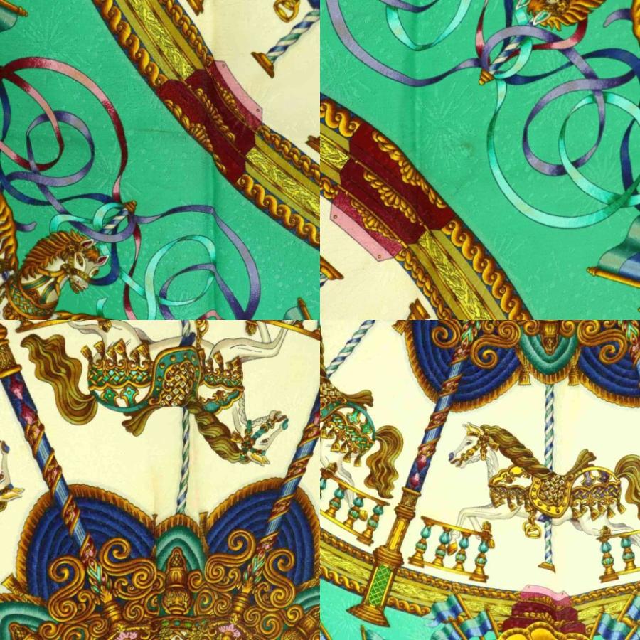 HERMES（エルメス） カレ90 LUNA PARK 遊園地 スカーフ シルク 総柄 緑 