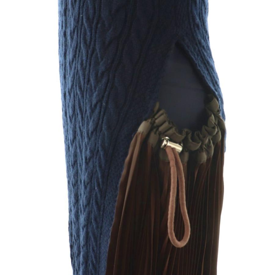 美品♡sacai フリル ニット 異素材 切り替え コットン ネイビー 1 サカイ sacai ニット切り替えワンピース ロング 1 ネイビー ブラウン