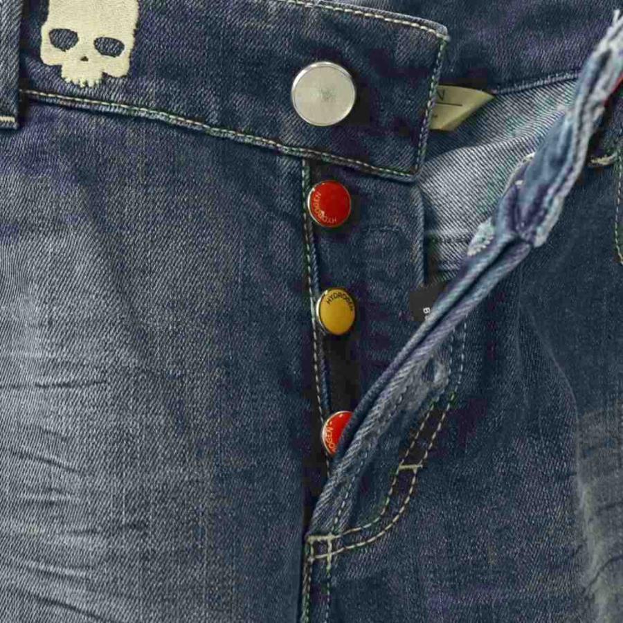 ハイドロゲン HYDROGEN ダメージ加工スカル刺繍デニムパンツ ジーンズ 