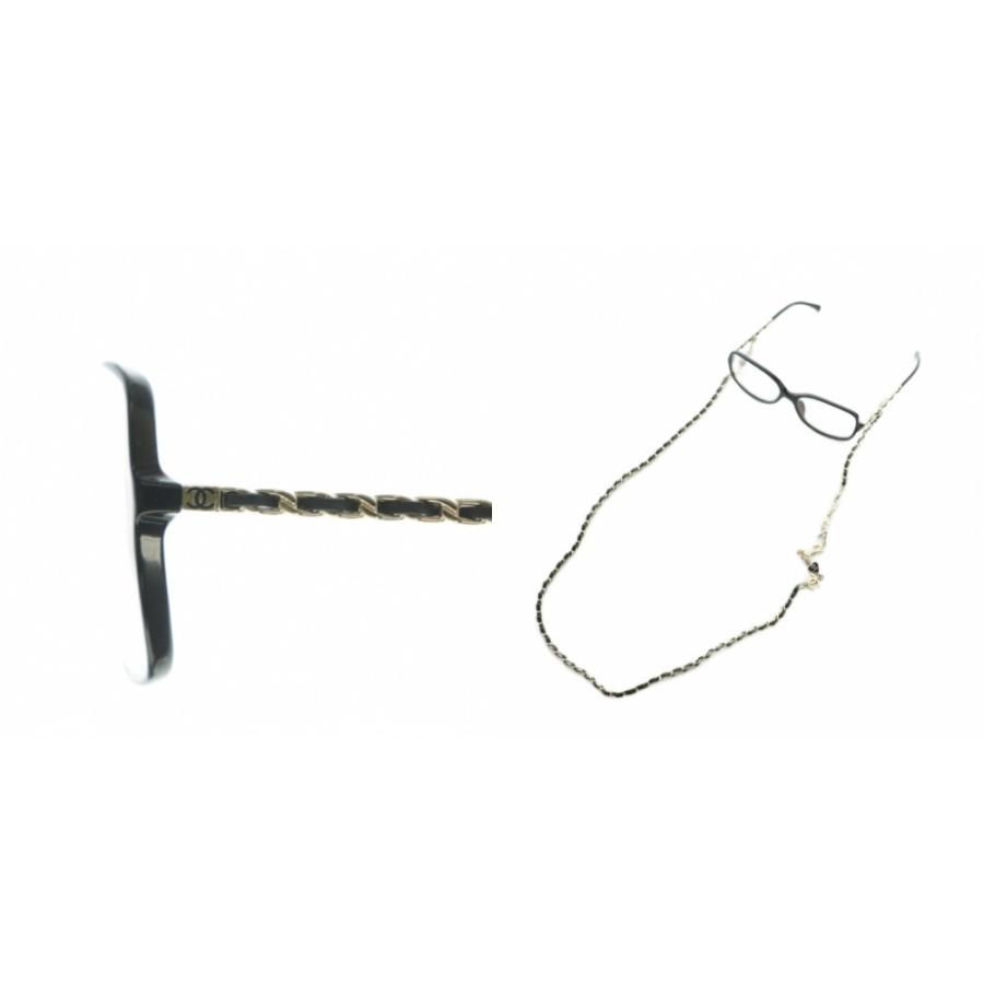 シャネル CHANEL 眼鏡 セルフレーム スクエア チェーン付き 57□17-135 黒 ゴールドカラー 5210-S-A /MI ■OS ■OH レディースの画像