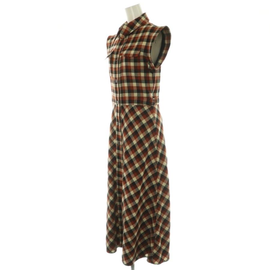 クリスチャンディオール Christian Dior 051R05A1282 ウールチェックシャツワンピース ロング 38 ライトベージュ テラコッタ 黒 /NR ■OSの画像