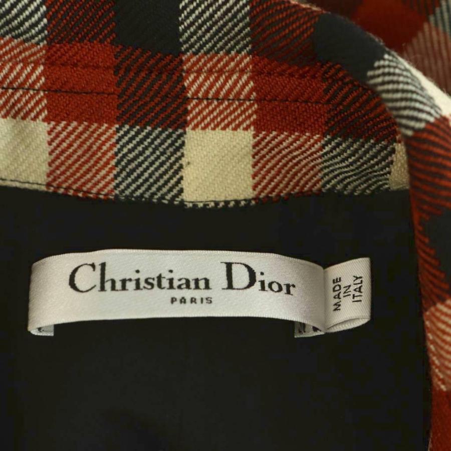 クリスチャンディオール Christian Dior 051R05A1282 ウールチェックシャツワンピース ロング 38 ライトベージュ テラコッタ 黒 /NR ■OSの画像