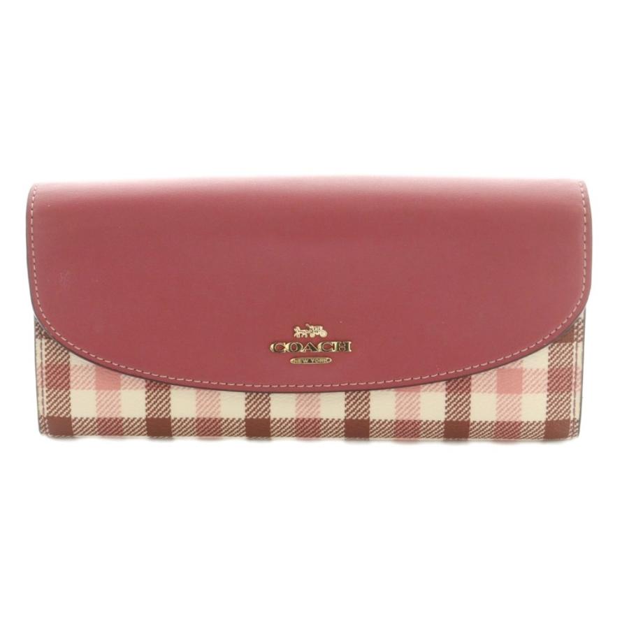 COACH（コーチ） 長財布 フラップ開閉 小銭入れ チェック柄 切替 