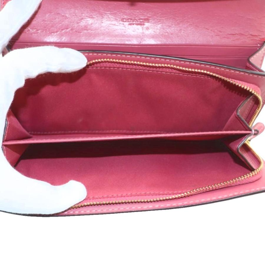 新品 COACH コーチ フラップ 長財布 シグネチャー ピンク ダーク