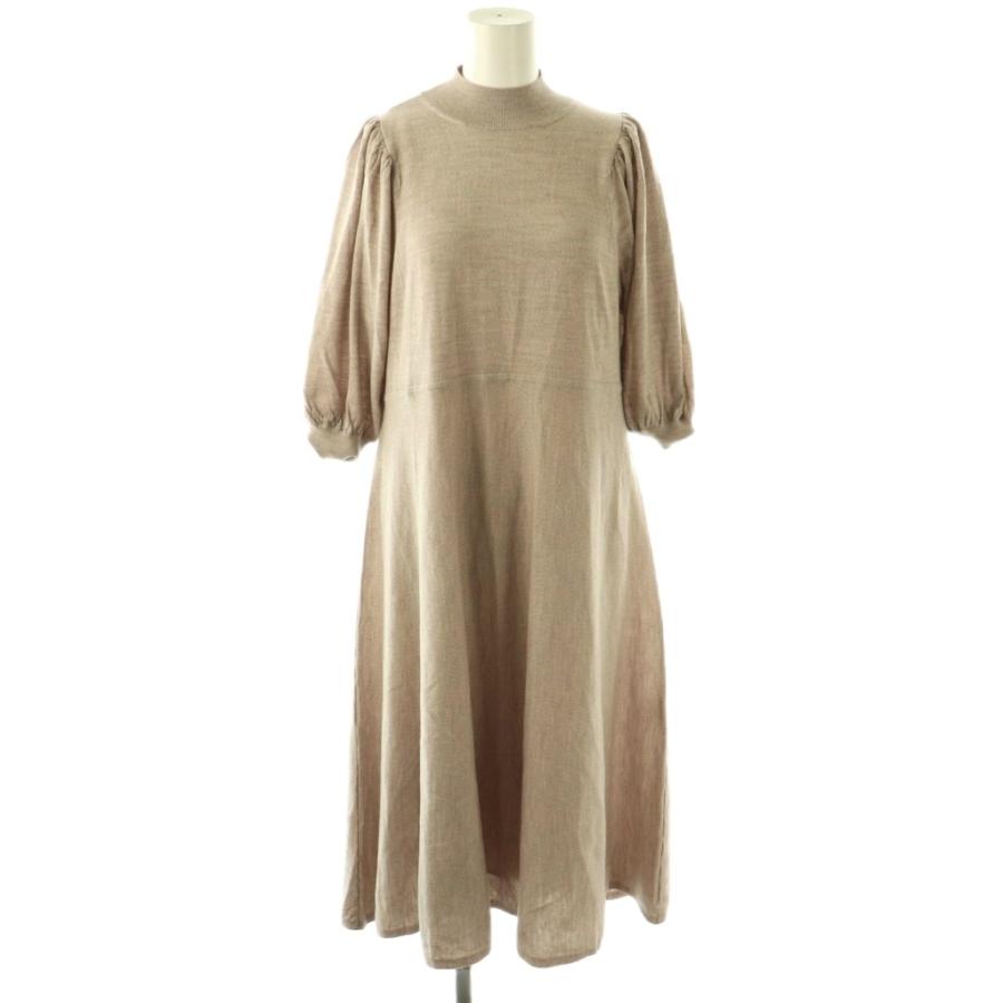 24AW】ANAYI アナイサッカーストレッチパフ袖ワンピース38ベージュ