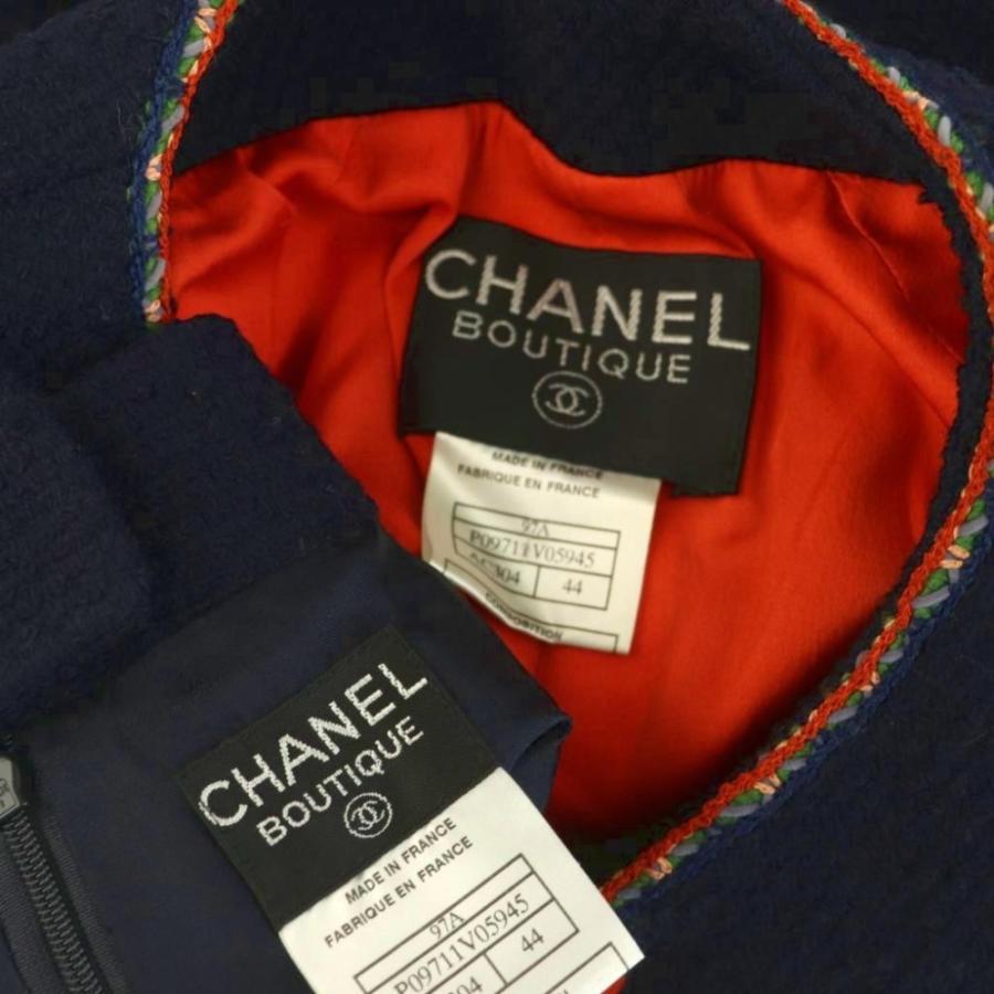 シャネル CHANEL 97A P09711V05945 セットアップ 上下 ココマーク ココボタン ツイード ジャケット スカート 膝丈 タイト 44 紺の画像
