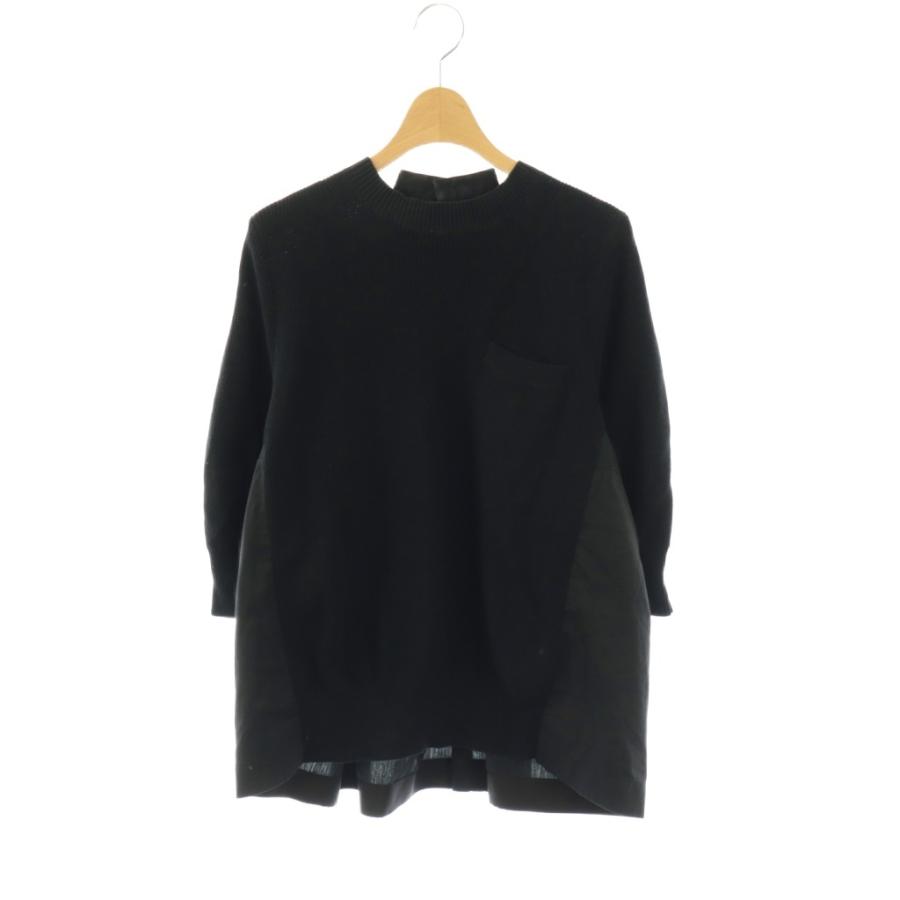 サカイ sacai バックプリーツ ニット ドッキングシャツ 七分袖 プル