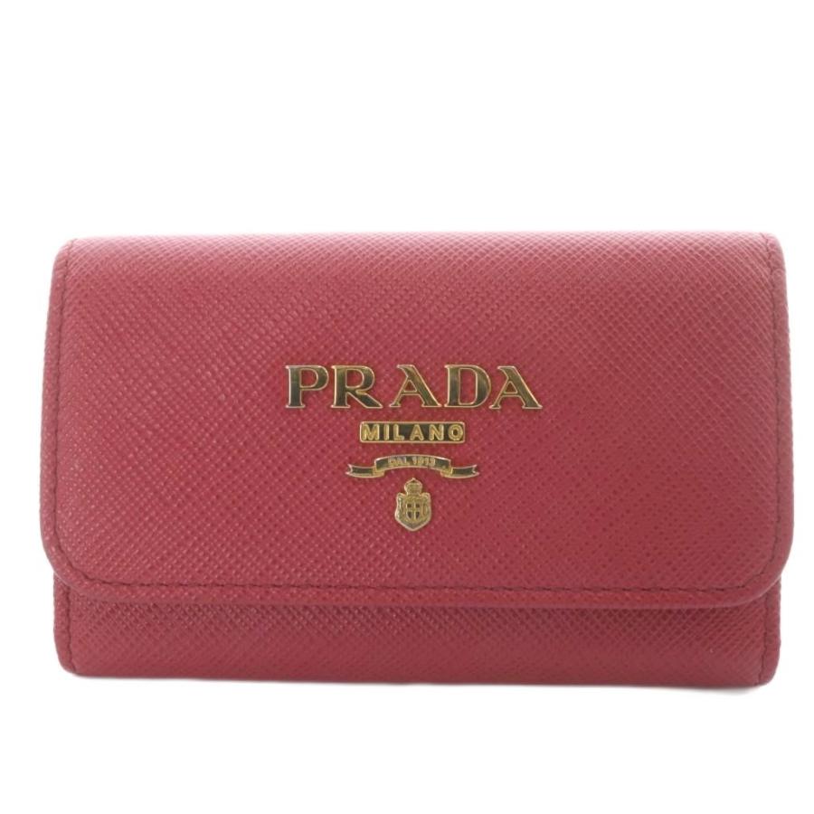 美品　PRADA プラダ ピンク レザー キーケース 4連 リング付　即出荷 PRADA（プラダ） キーケース 4連 レザー キーリング付き ピンク 1PG004