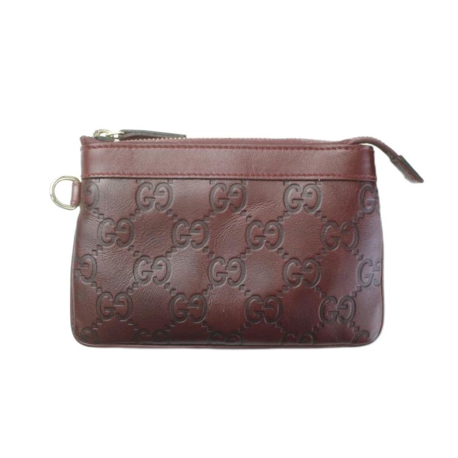 GUCCI（グッチ） ポーチ GG柄 シマ レザー 本革 ボルドー Dリング付き