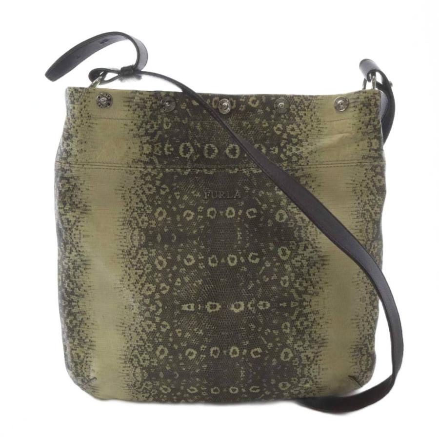 FURLA（フルラ） レザー パイソン柄 ショルダーバッグ グレー ベージュ 