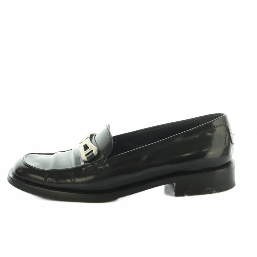 PRADA ブラックレザー ローファー プレート ロゴ プラダ スクエアトゥ PRADA（プラダ） ロゴプレートローファー スクエアトゥ 36.5 23.5cm 黒