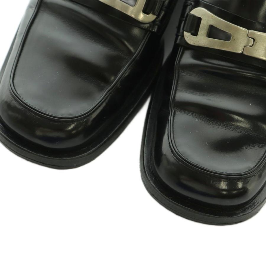 PRADA ブラックレザー ローファー プレート ロゴ プラダ スクエアトゥ PRADA（プラダ） ロゴプレートローファー スクエアトゥ 36.5 23.5cm 黒