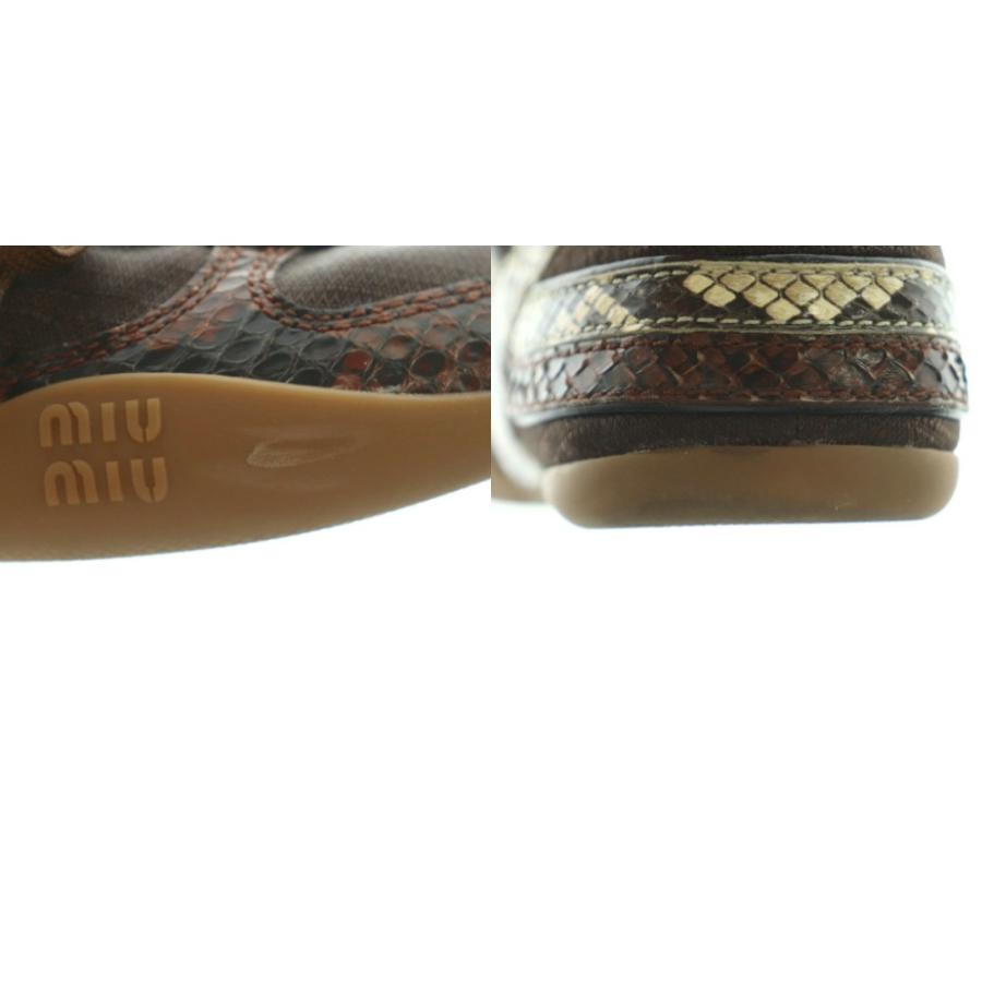 ミュウミュウ miumiu ジムナジウム スニーカー シューズ ナイロン ヘビ革 パイソン柄 35 22.0cm 茶 5E428E /MI ■OS レディース_8