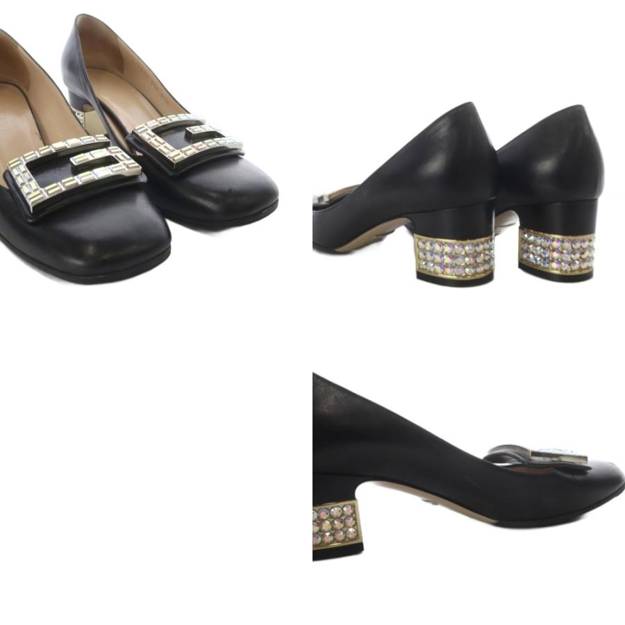 GUCCI（グッチ） ビジュー装飾スクエアトゥパンプス クリスタル Gロゴ
