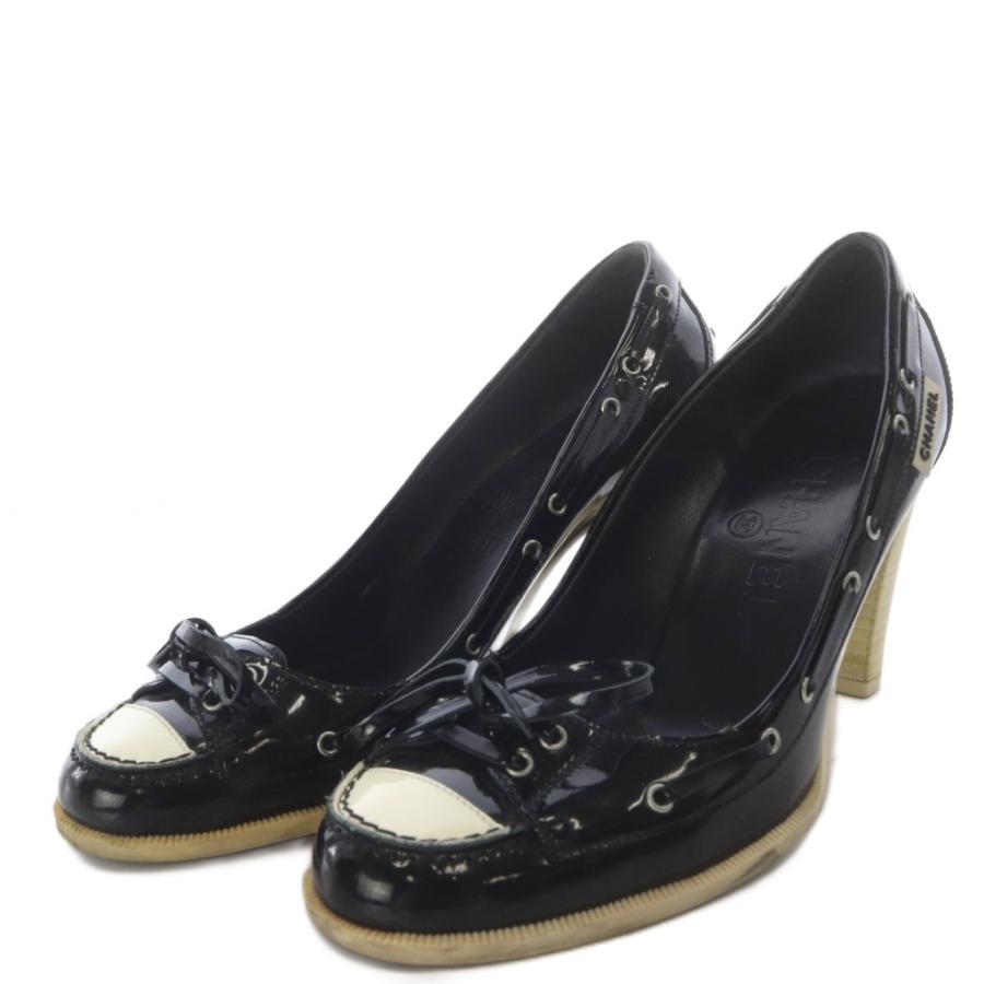 CHANEL シャネル 黒エナメルパンプス 靴底張り替え済み 23.5センチ CHANEL（シャネル） パンプス ハイヒール リボンモチーフ エナメル