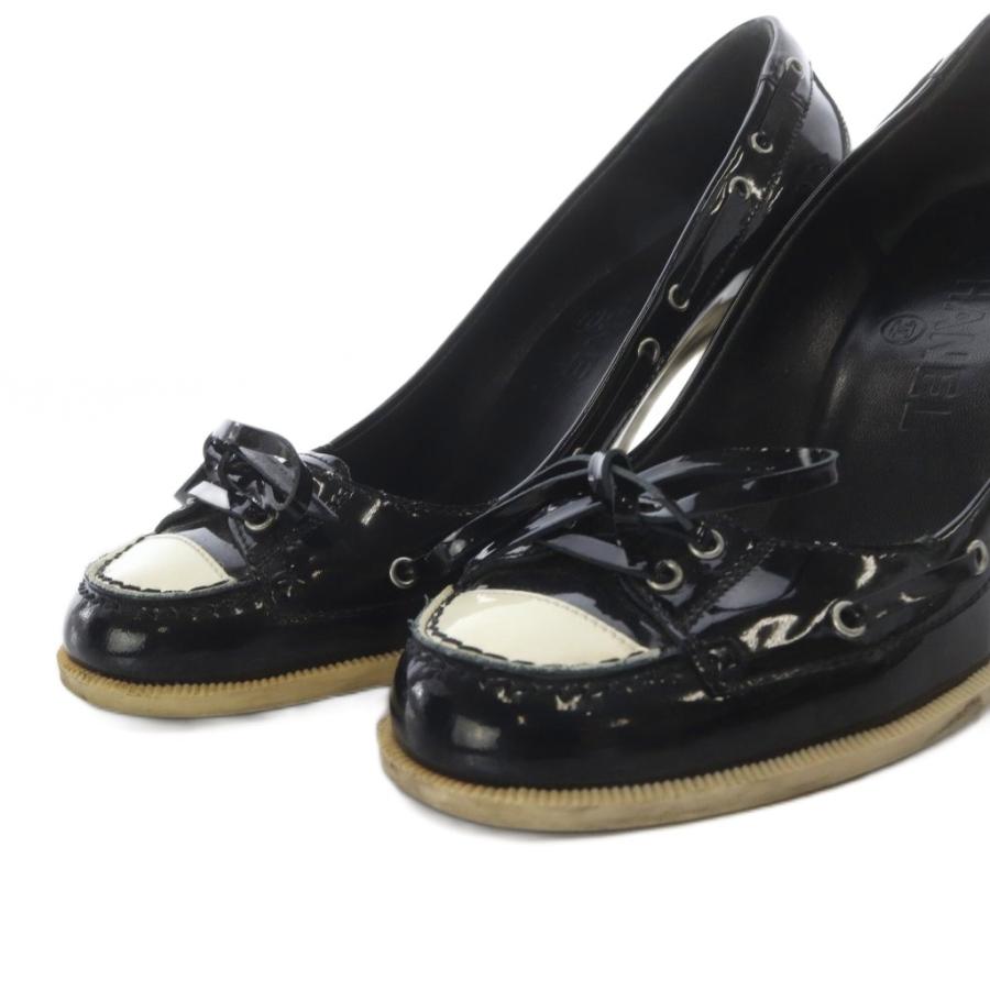 CHANEL リボンバイカラーヒールパンプス　35 CHANEL（シャネル） パンプス ハイヒール リボンモチーフ エナメル