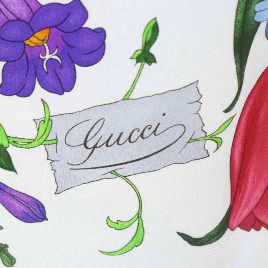 GUCCI（グッチ） フローラ プリント シルクツイル スカーフ ホワイト
