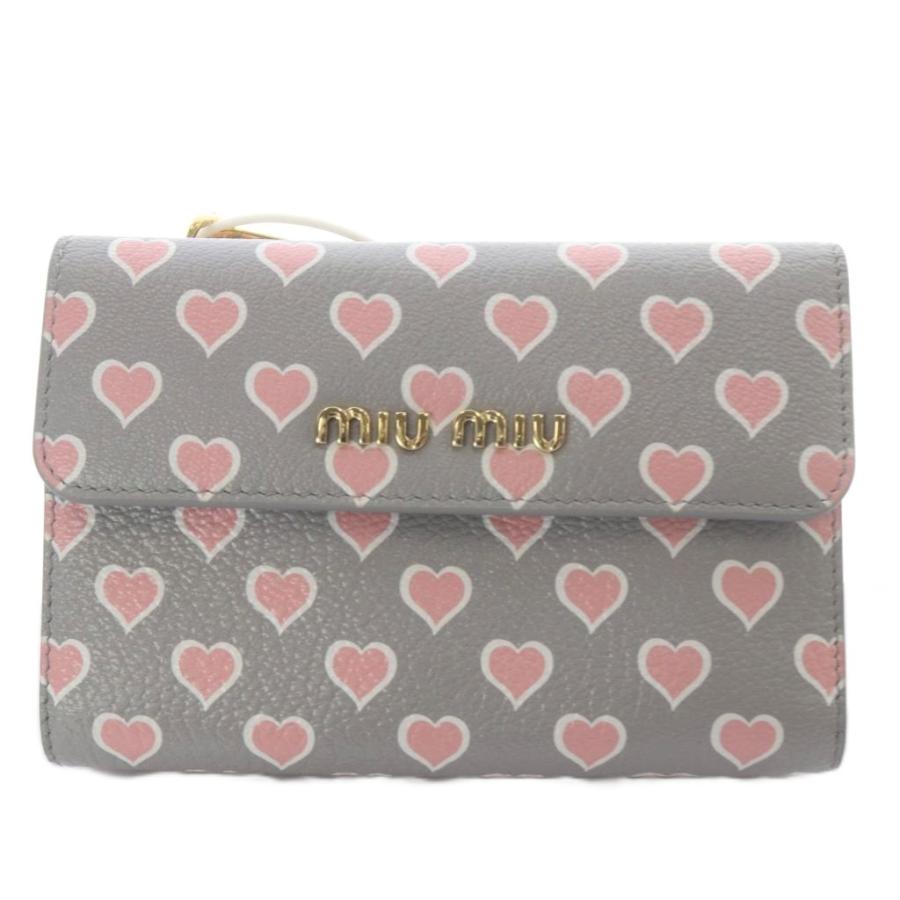 miu miu（ミュウミュウ） 未使用品 財布 三つ折り ハート柄 ゴート 