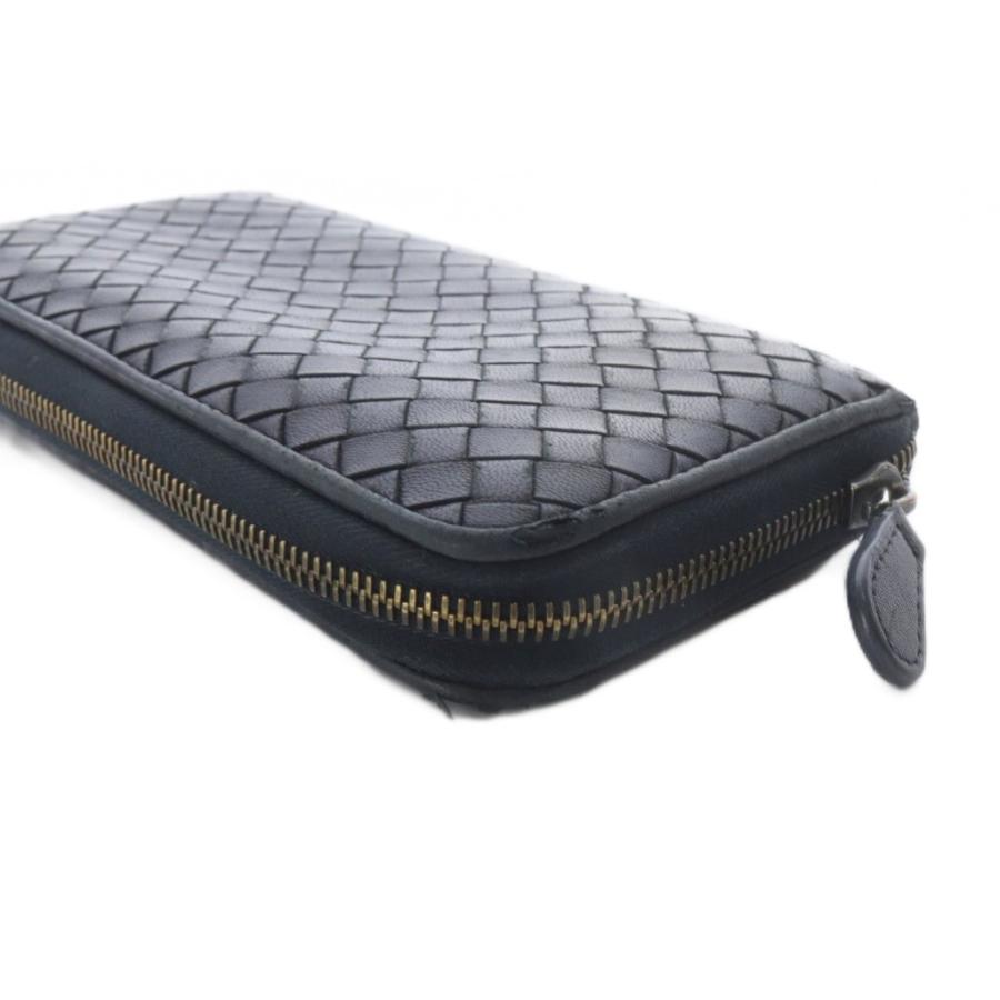 【美品】Bottega Veneta ネイビー イントレチャート 長財布 BOTTEGA VENETA（ボッテガ・ヴェネタ） イントレチャート ラウンド