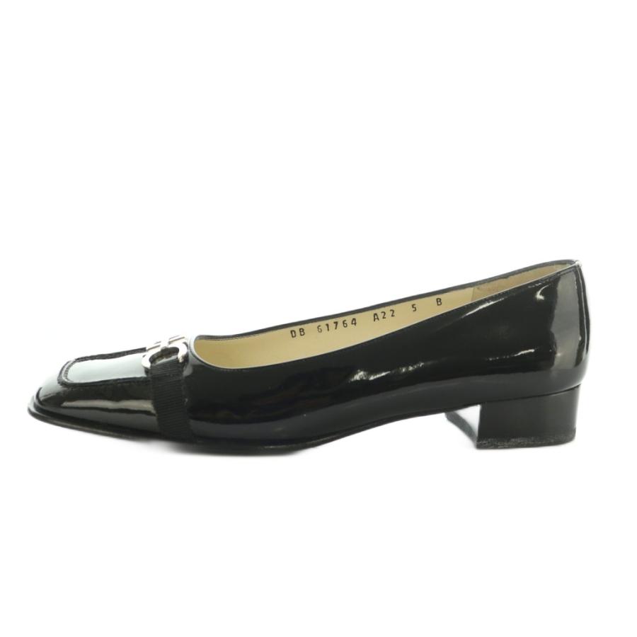 サルヴァトーレフェラガモ Salvatore Ferragamo LETIZIA パンプス スクエアトゥ ガンチーニ金具 リボン装飾 5B 22.5cm 黒 /MI ■OS レディ